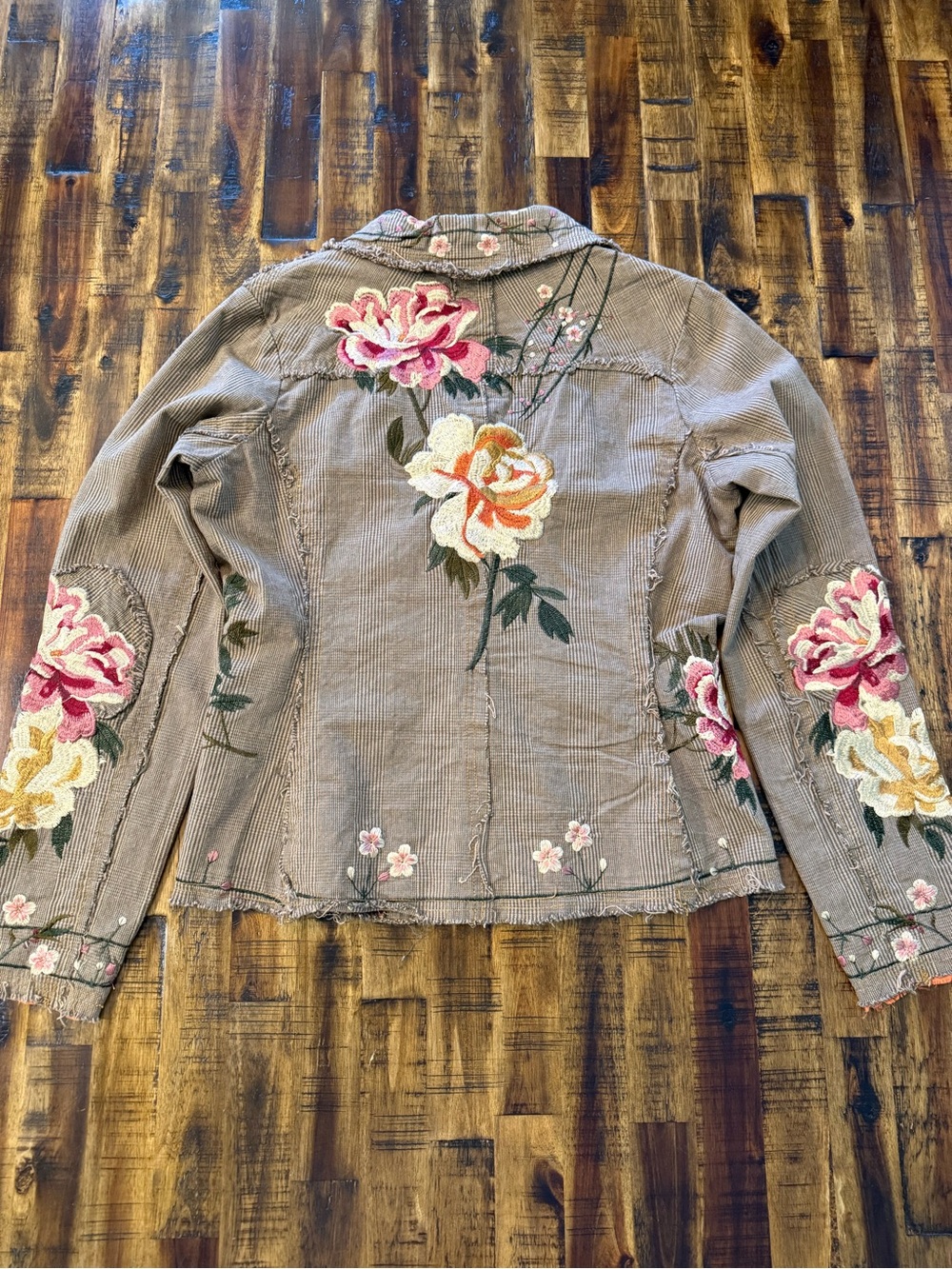 🍒Whimsy Floral Embroidered plaid jacket. Distressed fairy grunge Paparazzi BIZ - Picture 2 of 11